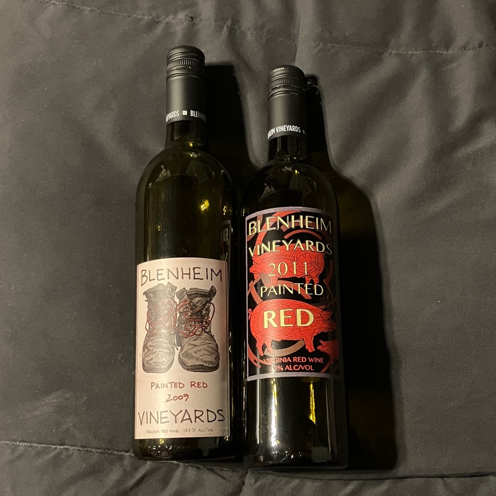 2009 & 2011 Dave Matthews Blenheim Vineyards wine bottles (empty)